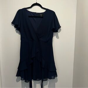 Lulus Navy Blue Short Dress WOMENS Large Ties In Front Short Sleeve V Neck